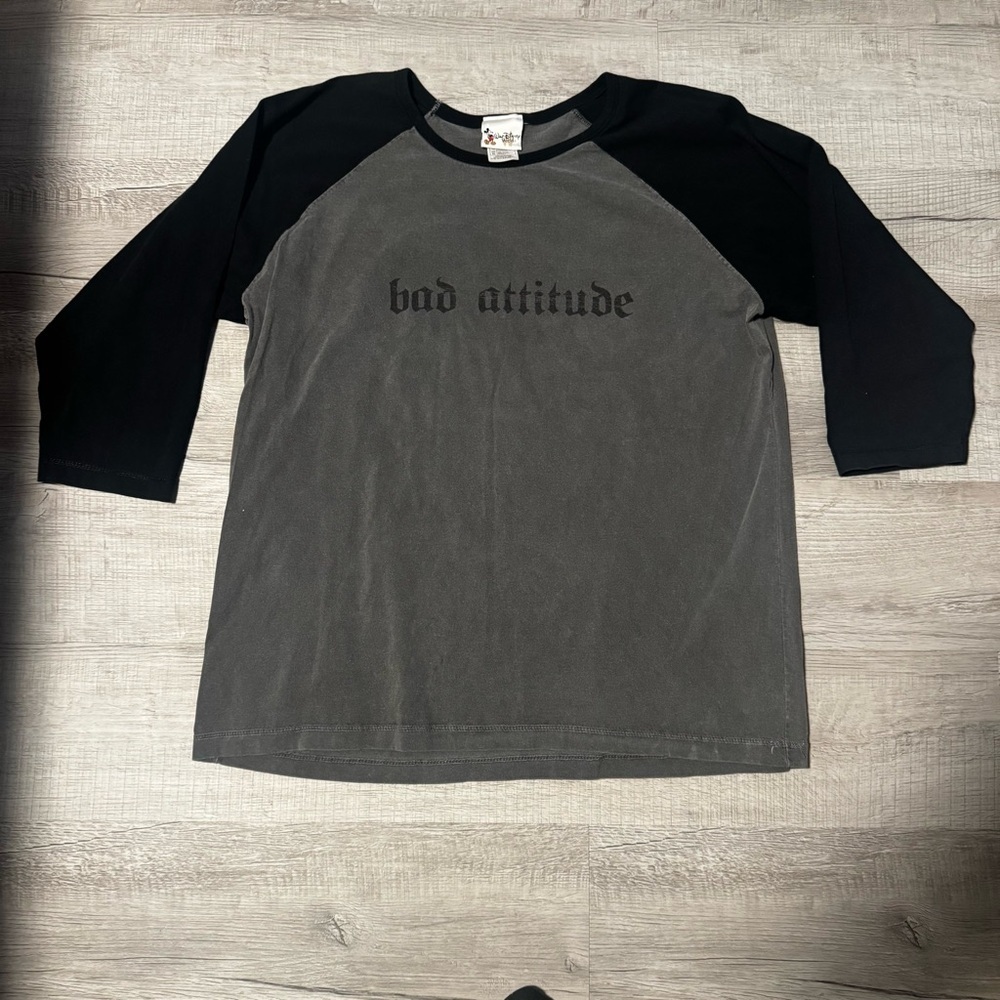 Vtg Grumpy “Bad Attitude” Walt Disney World Shirt Grey W/ Black Half Sleeves XL